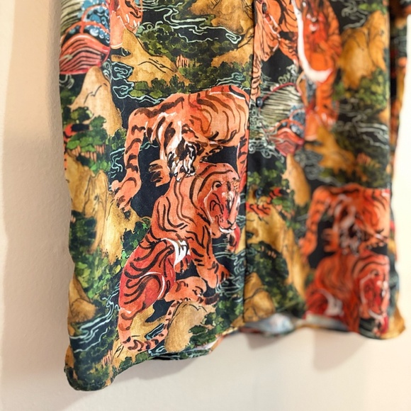 Zara Vibrant Tiger Print Casual Short Sleeve Button Down Shirt - Picture 12 of 16